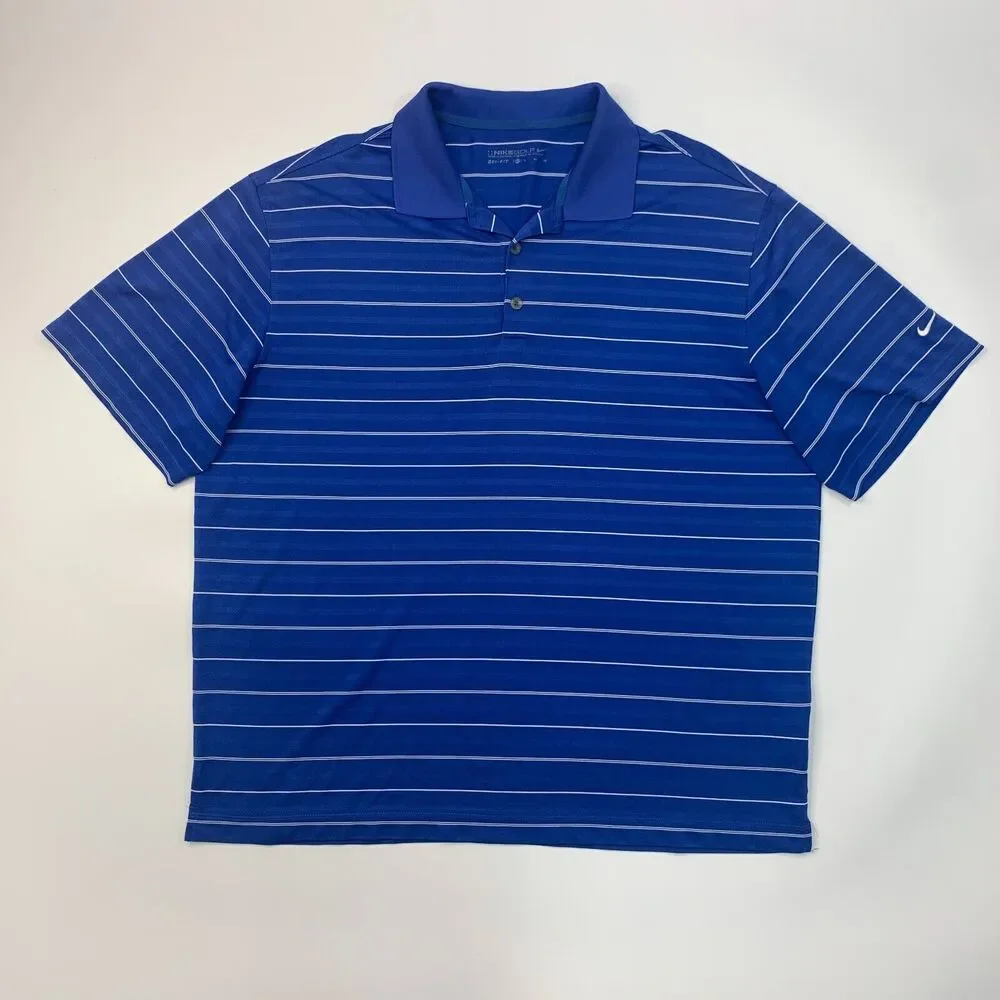 Nike Golf Shirt Mens XL Extra Large Harbor Blue Striped Dry Fit Golfing Polo